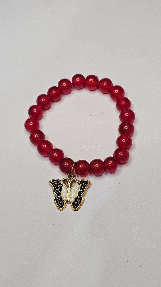 Red Beads Loose with Butterfly