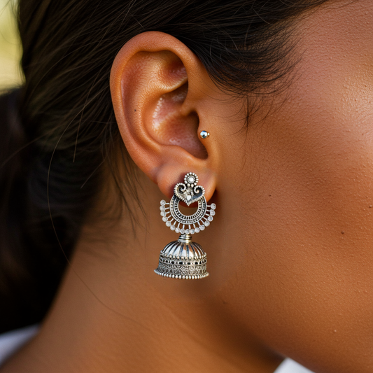 Silver dewdrop Jhumkas